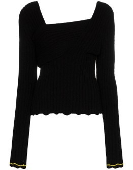 asymmetric V-neck knit top