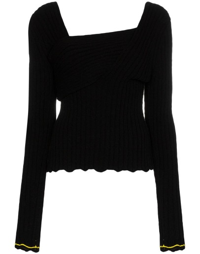 asymmetric V-neck knit top