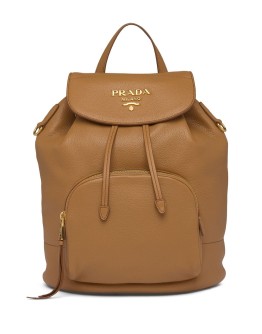 pebbled leather logo backpack