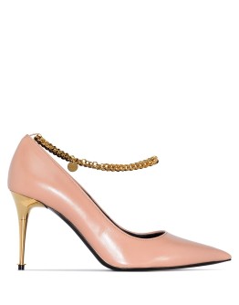chain-trimmed 85mm leather pumps
