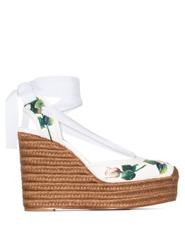 130mm rose-print leather espadrilles