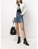 raw edge denim mini skirt
