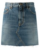 raw edge denim mini skirt