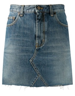 raw edge denim mini skirt