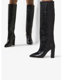 crocodile-effect knee-high boots