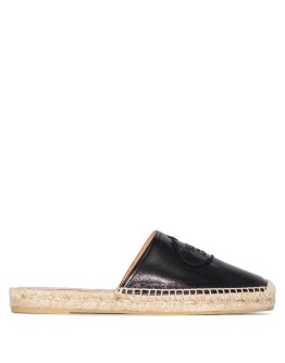 logo-embroidered leather espadrille slides