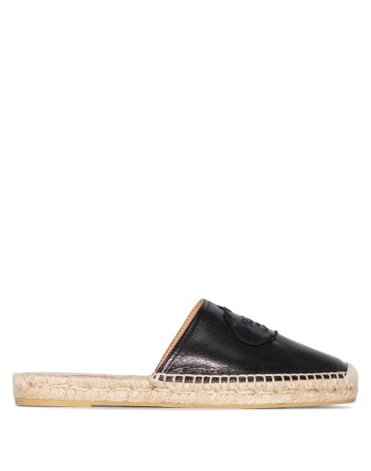 logo-embroidered leather espadrille slides