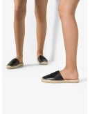 logo-embroidered leather espadrille slides
