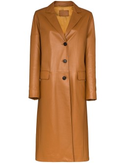 single-breasted leather trench coat