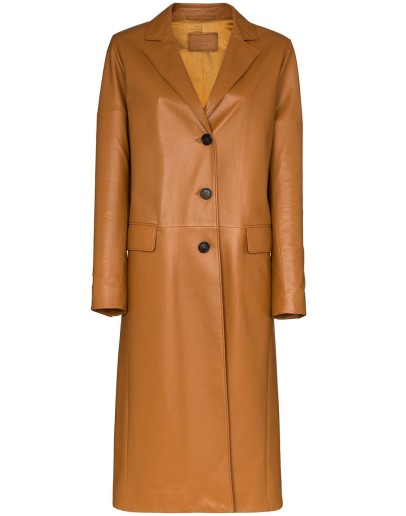 single-breasted leather trench coat