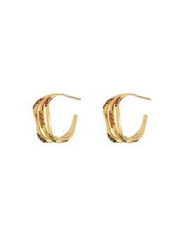 gold-plated gemstone embellished hoop earrings