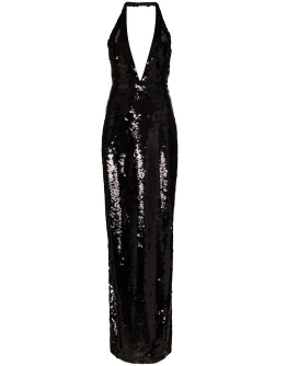 halterneck low V-neck sequin gown
