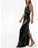 halterneck low V-neck sequin gown