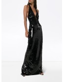 halterneck low V-neck sequin gown