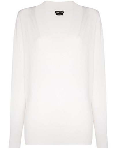 V-neck long-sleeved sweater