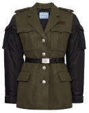 contrast-sleeve belted coat