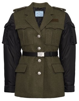 contrast-sleeve belted coat