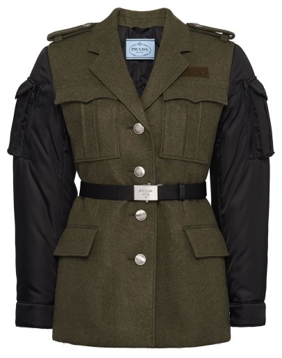 contrast-sleeve belted coat