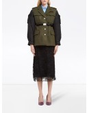 contrast-sleeve belted coat