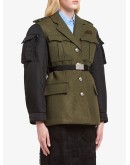 contrast-sleeve belted coat
