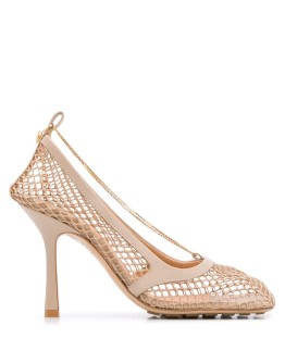 chain-embelished mesh pumps