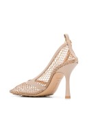chain-embelished mesh pumps