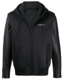 leather sleeves hooded jacket