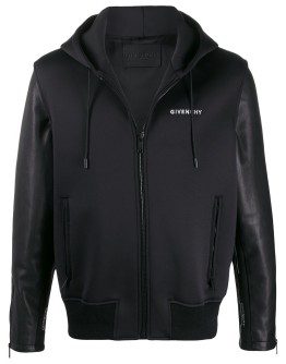leather sleeves hooded jacket