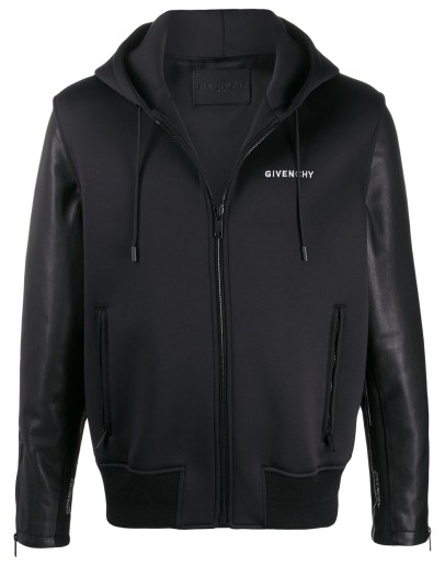 leather sleeves hooded jacket