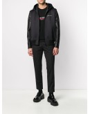 leather sleeves hooded jacket