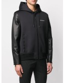 leather sleeves hooded jacket