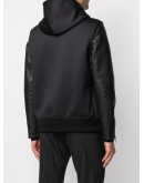 leather sleeves hooded jacket