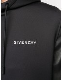 leather sleeves hooded jacket