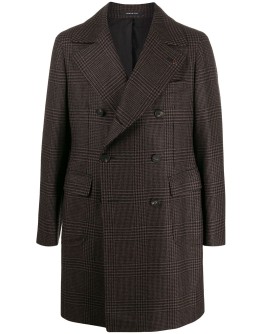 plaid double-breasted coat