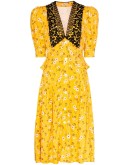 crocheted lace-panelled floral-print midi dress