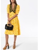crocheted lace-panelled floral-print midi dress