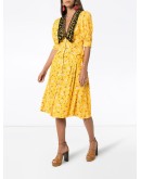 crocheted lace-panelled floral-print midi dress