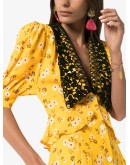 crocheted lace-panelled floral-print midi dress