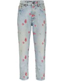 floral-embroidered tapered jeans