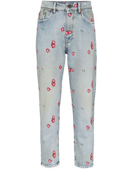 floral-embroidered tapered jeans