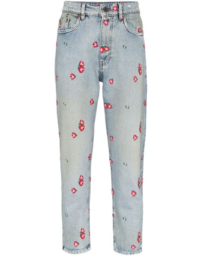 floral-embroidered tapered jeans