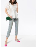 floral-embroidered tapered jeans