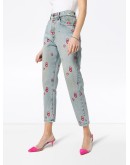 floral-embroidered tapered jeans