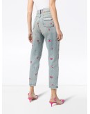 floral-embroidered tapered jeans