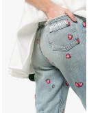 floral-embroidered tapered jeans