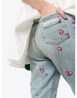 floral-embroidered tapered jeans