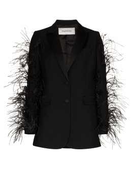 feather-sleeve blazer jacket