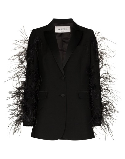 feather-sleeve blazer jacket