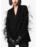 feather-sleeve blazer jacket
