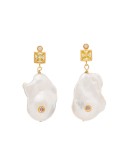 18K gold-plated gemstone and pearl drop earrings